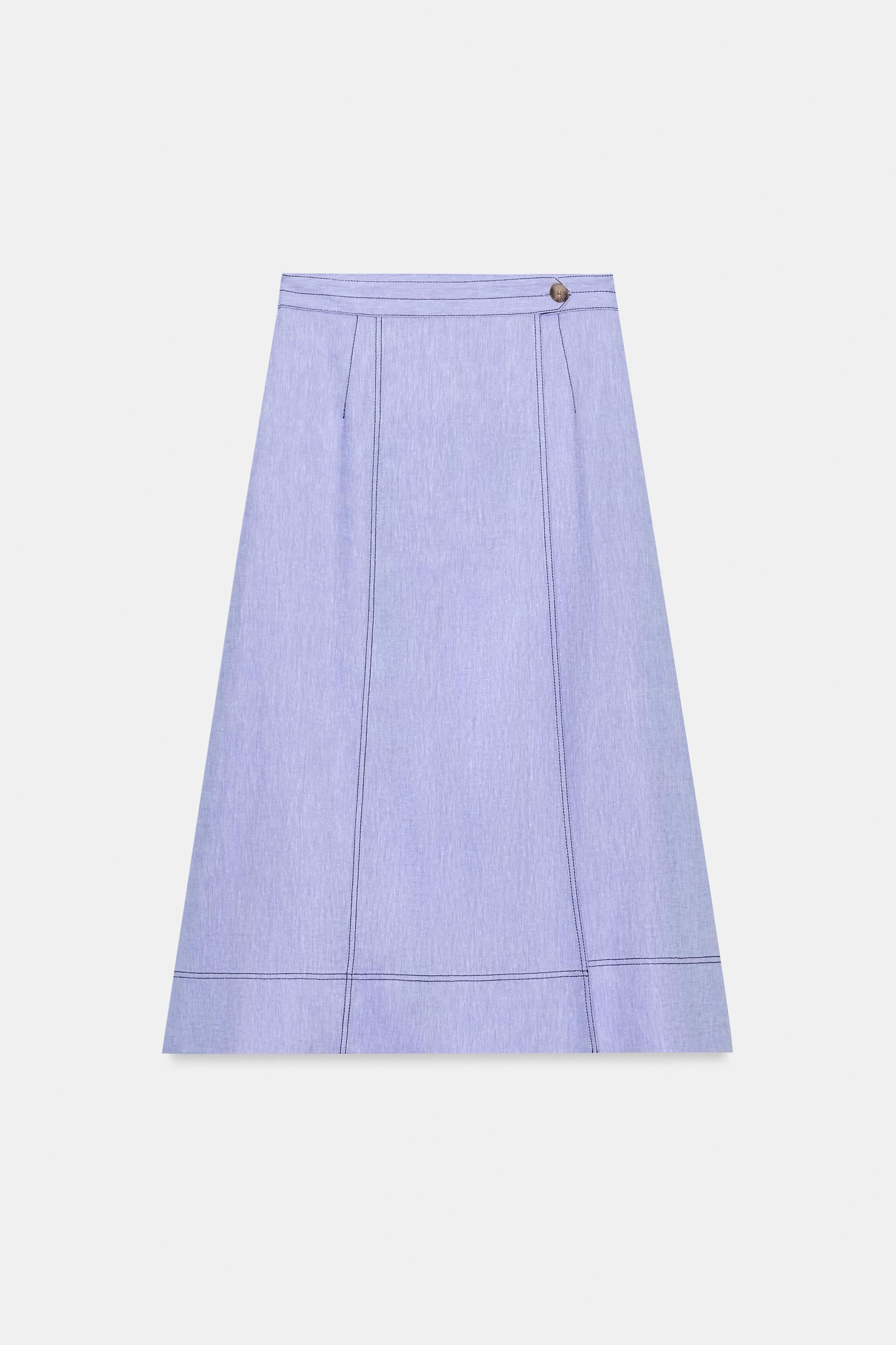 LINEN WRAP SKIRT WITH TOPSTITCHING