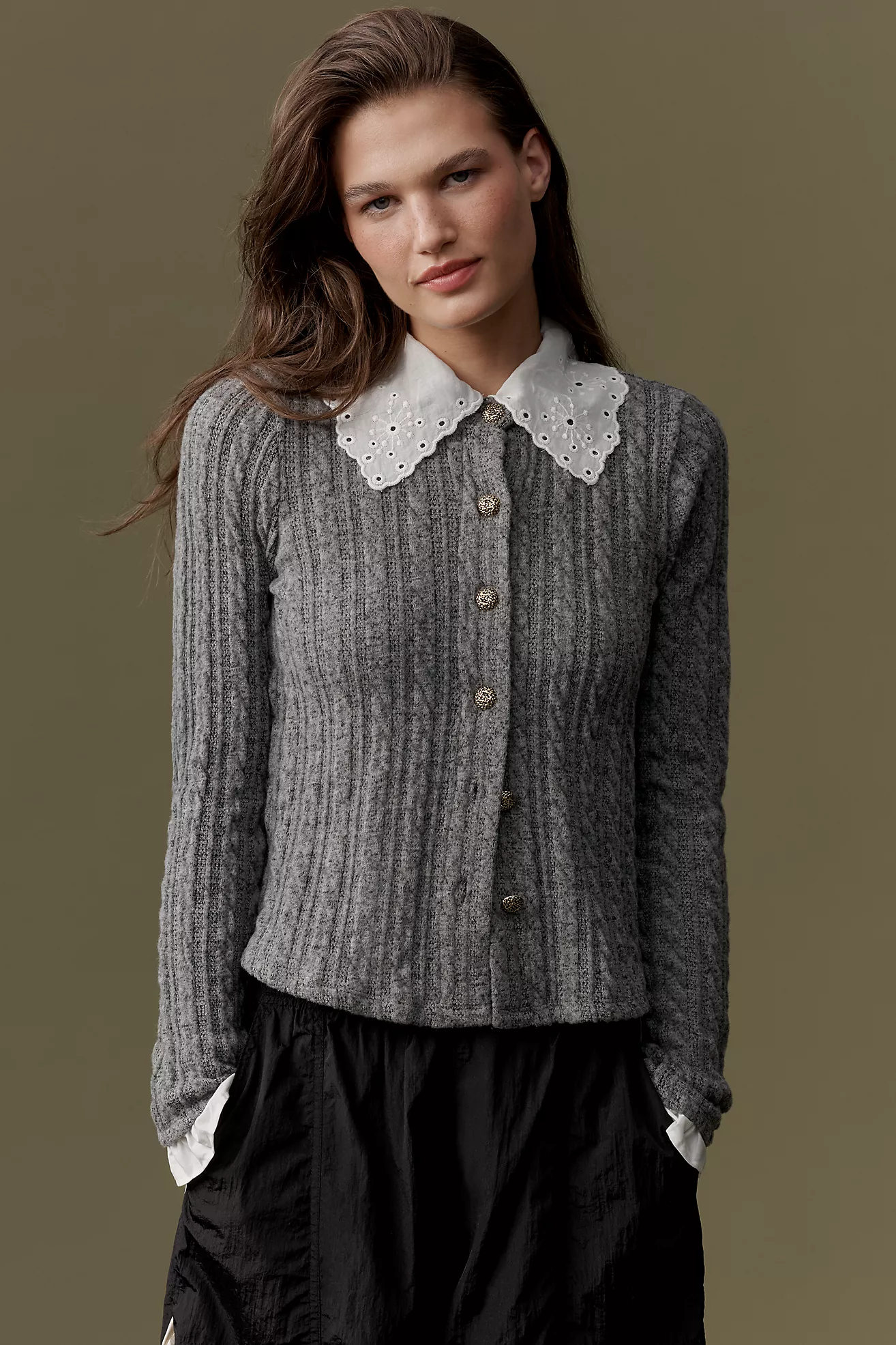 Maeve Lace-Collar Cardigan Sweater