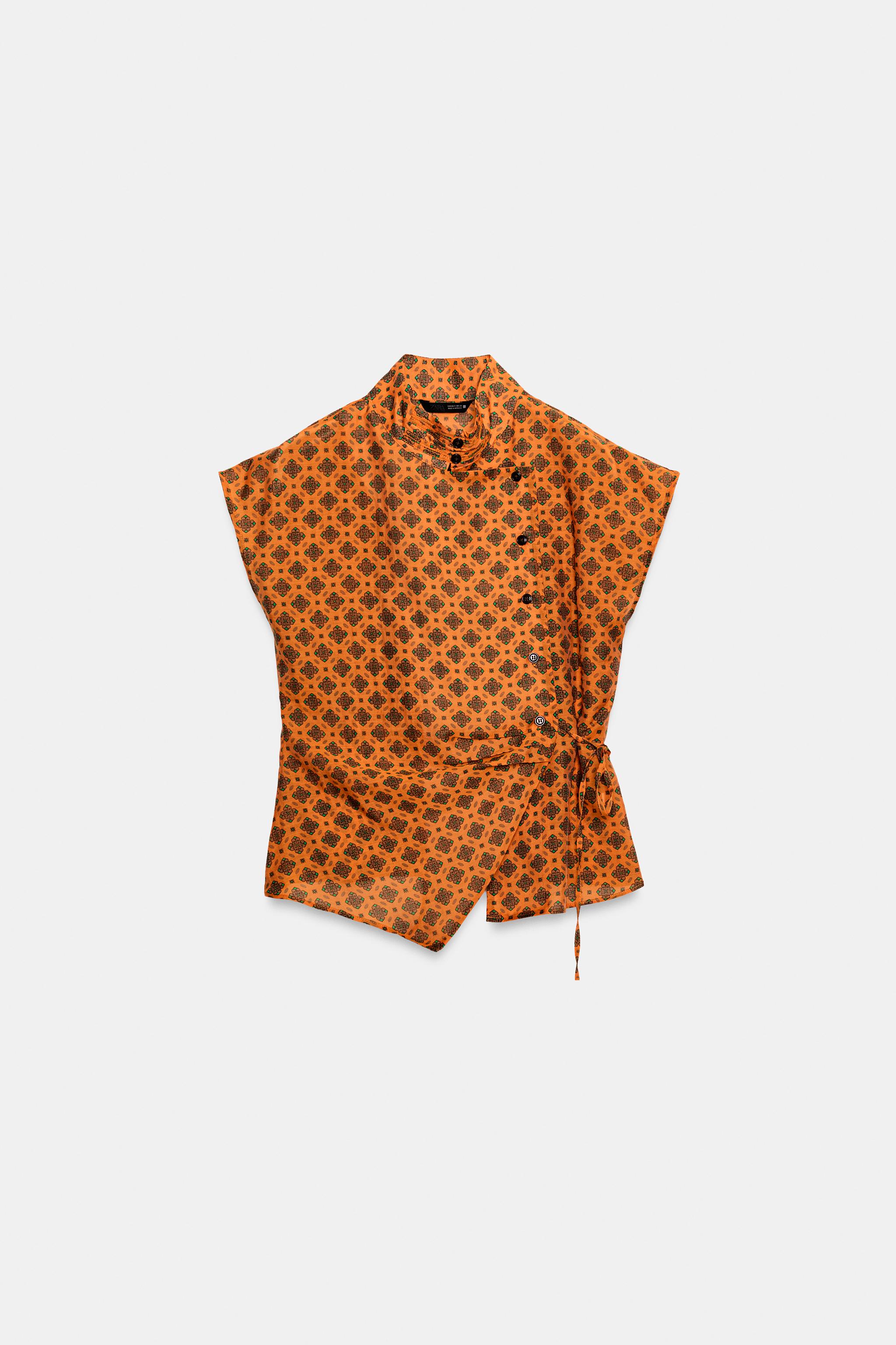 PRINTED WRAP BLOUSE