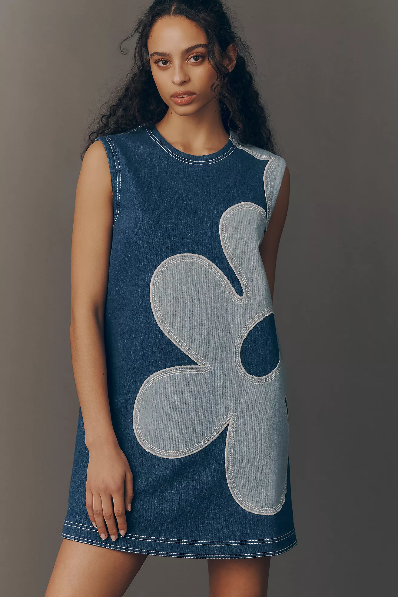 Pilcro Sleeveless Floral Denim Mini Dress