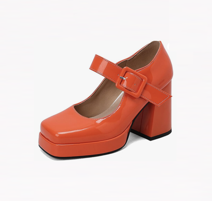 Ankle Strap Chunky Heel Platform Pumps