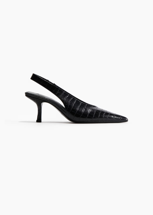 Black/crocodile pattern Pointed Slingbacks