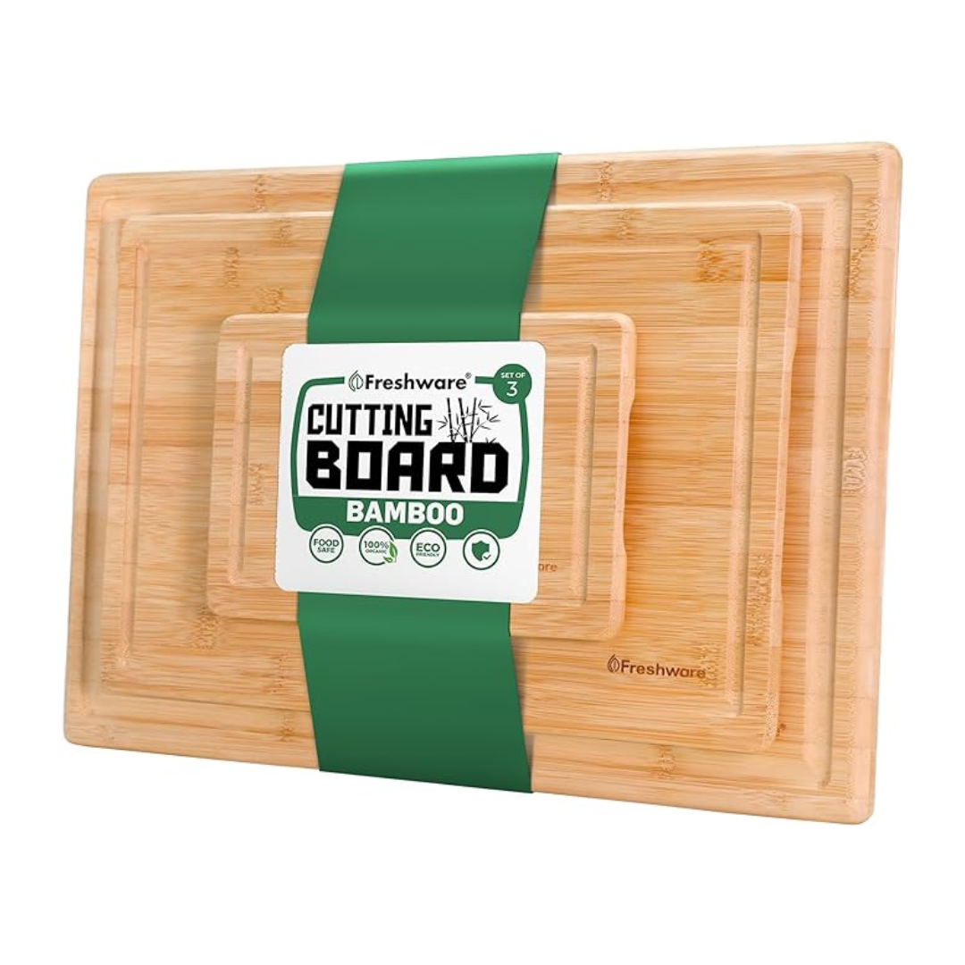 Planches à découper en bois Freshware pour la cuisine - Ensemble de 3 planches à découper en bambou