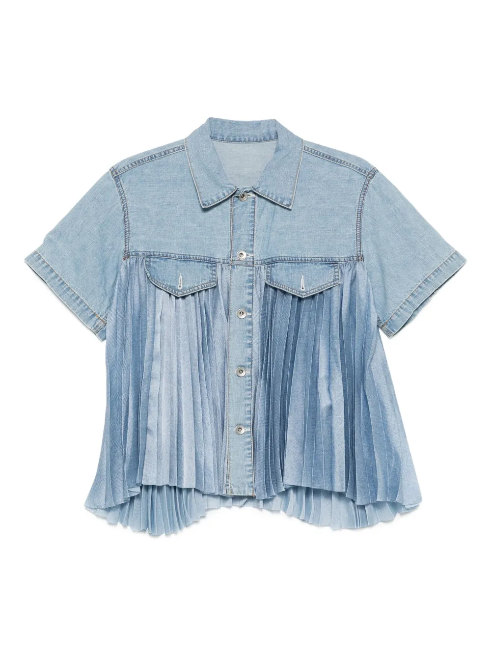 sacai pleated denim shirt