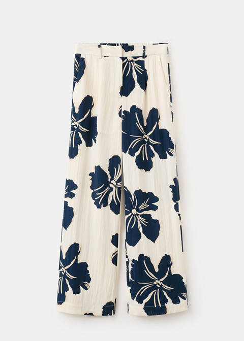 Floral print lyocell straight-leg trousers