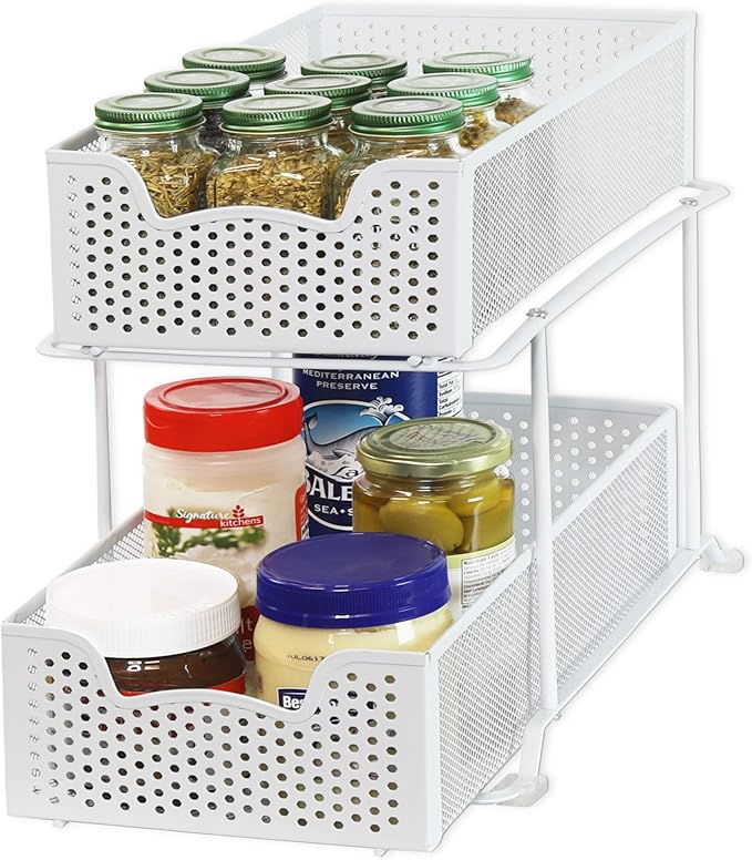SimpleHouseware – Panier de rangement coulissant à 2 étages, blanc