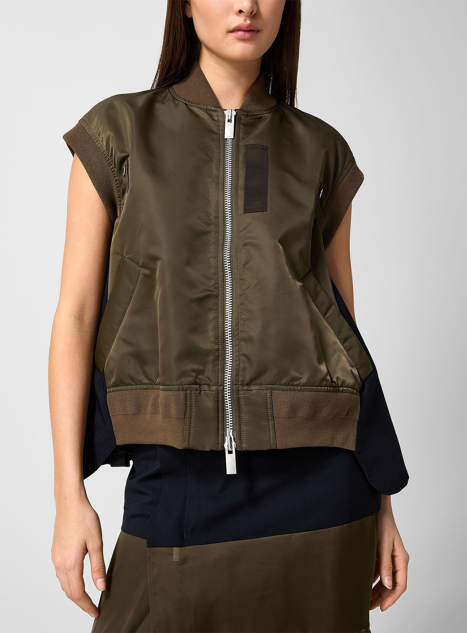 Flowy back sleeveless bomber jacket