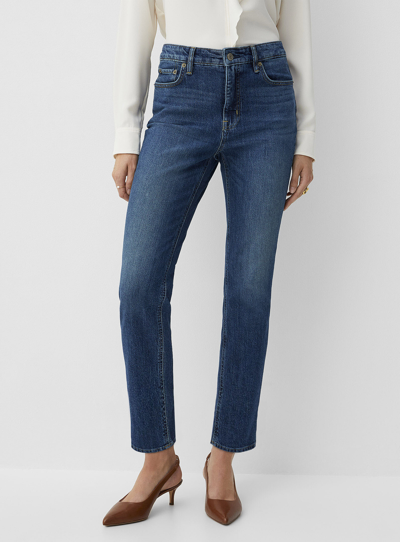 Medium-indigo cropped stretch jean