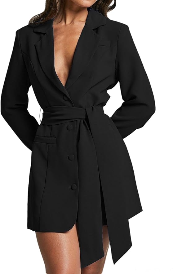Women Belted Blazer Set