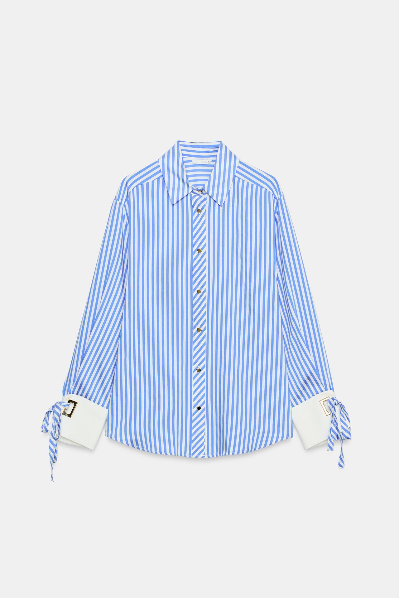 BOW TRIM STRIPED SHIRT