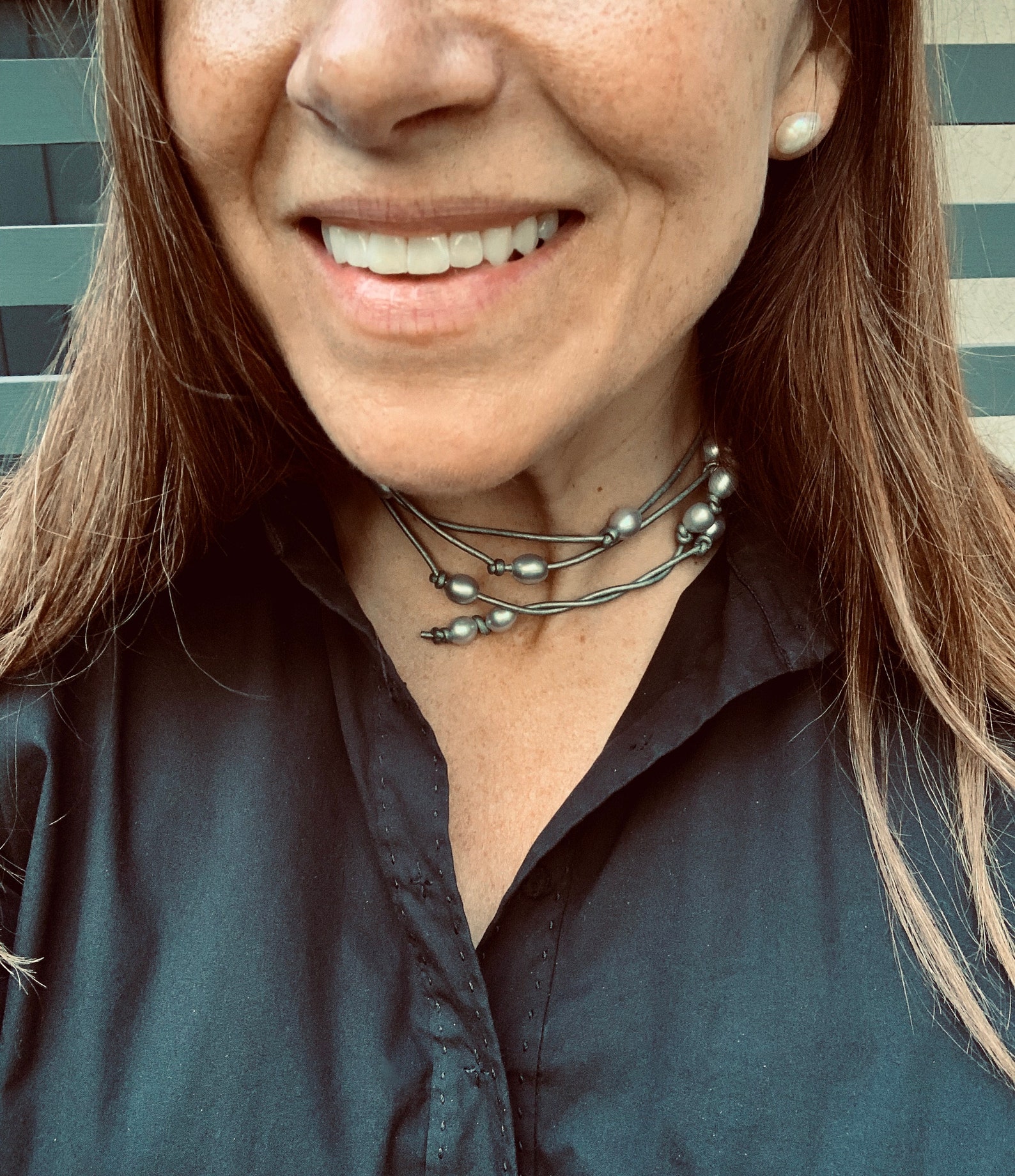 Chunky Metallic Leather and Pearl Rope to Wear as Necklace, Bracelet, Bag Charm, or Choker