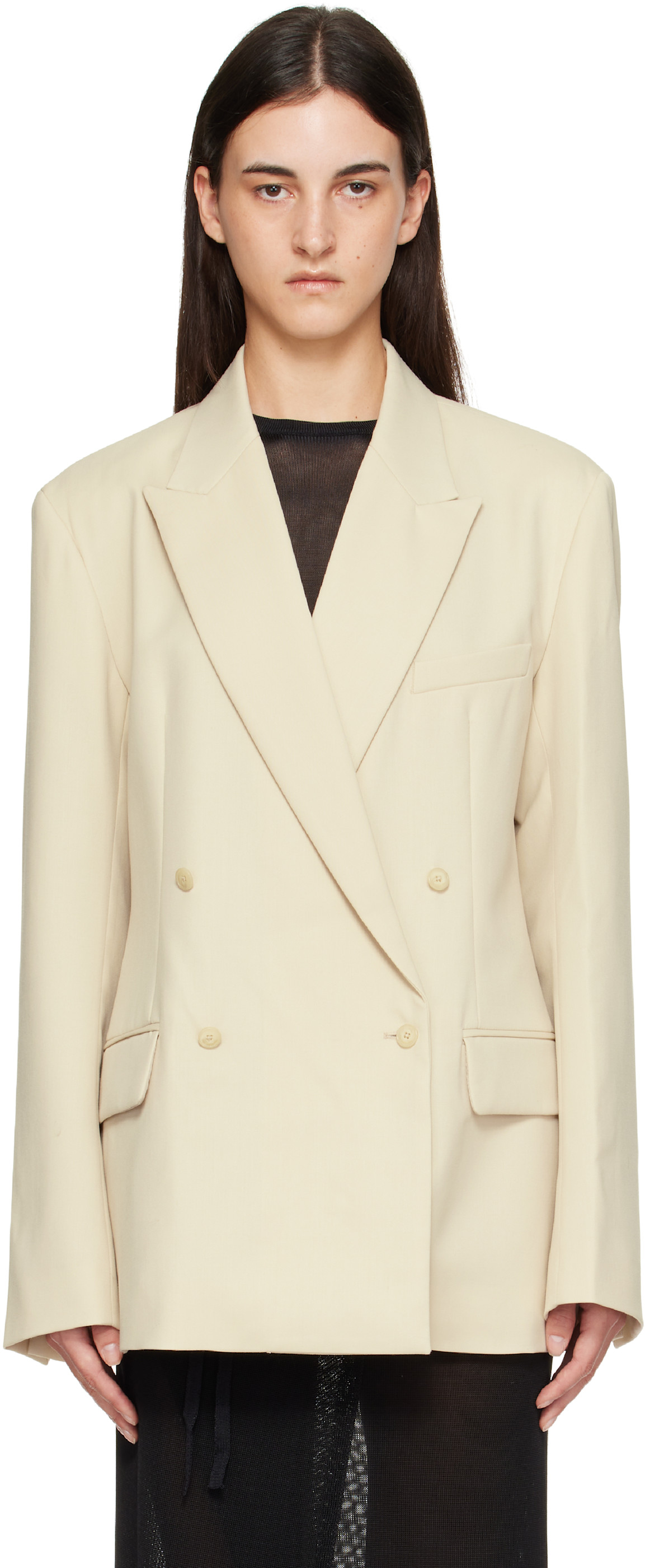 Beige Newark Double Breasted Blazer