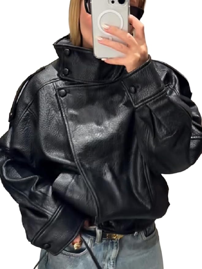 Black Jacket for Women Faux Leather Coat