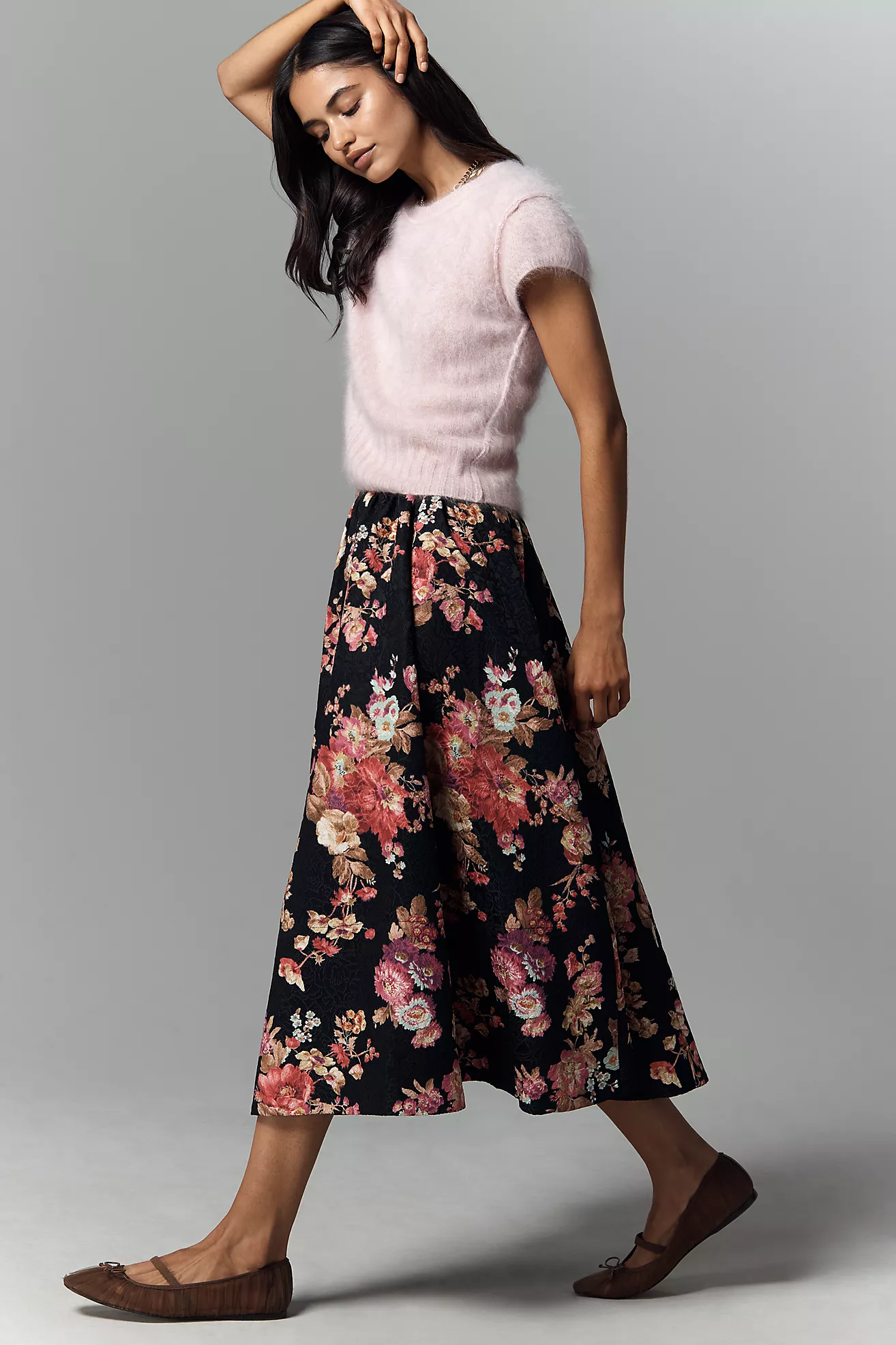 The Jacie Floral Jacquard Midi Skirt by Maeve