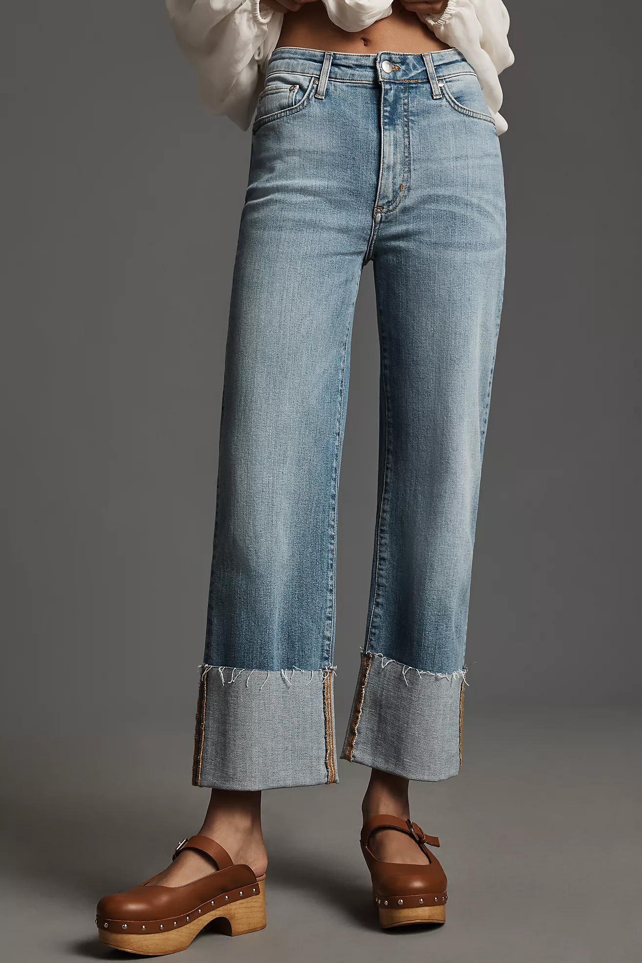 The Scotty Cuffed High-Rise Straight-Leg Jeans by Pilcro