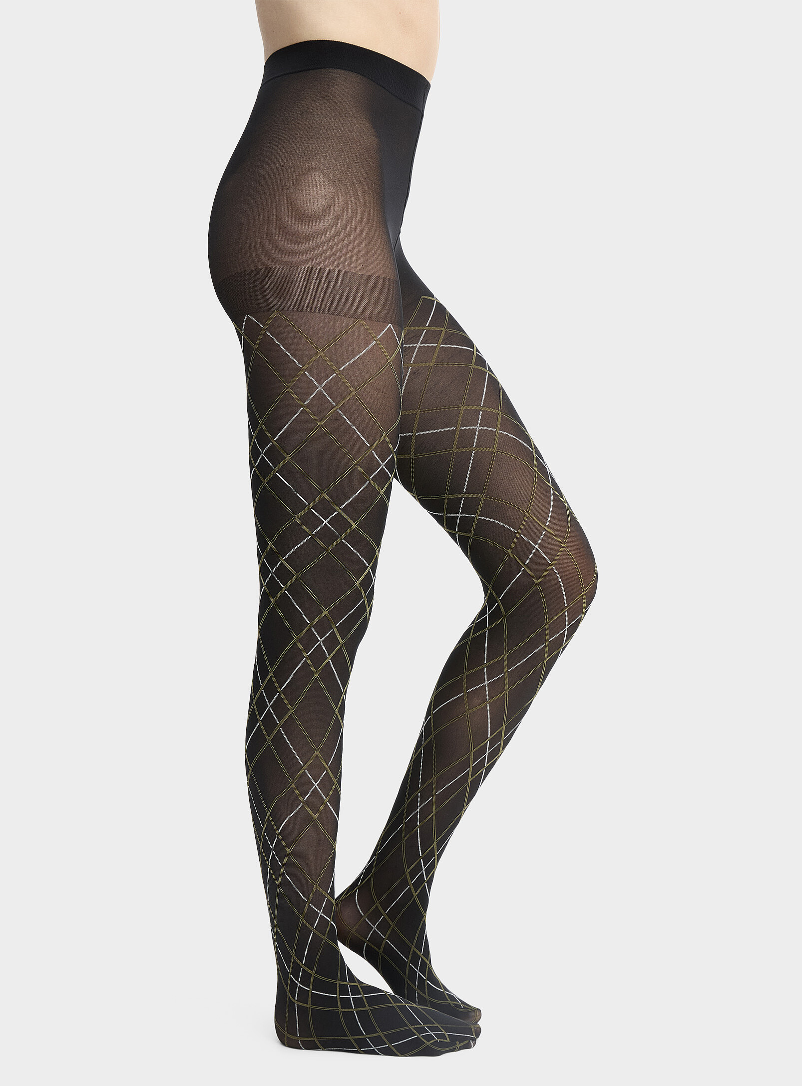 Wide two-tone diamond tights