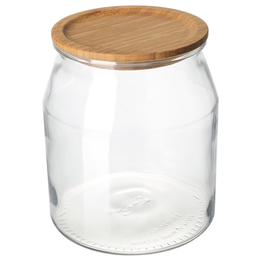 Jar with lid, glass/bamboo