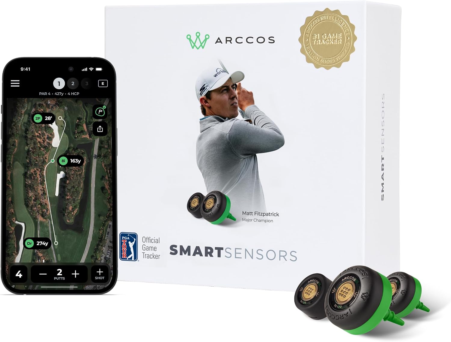 Capteurs intelligents Arccos : système de suivi automatique du jeu de golf, caddie alimenté par IA, télémètre GPS IA et distances intelligentes des clubs
