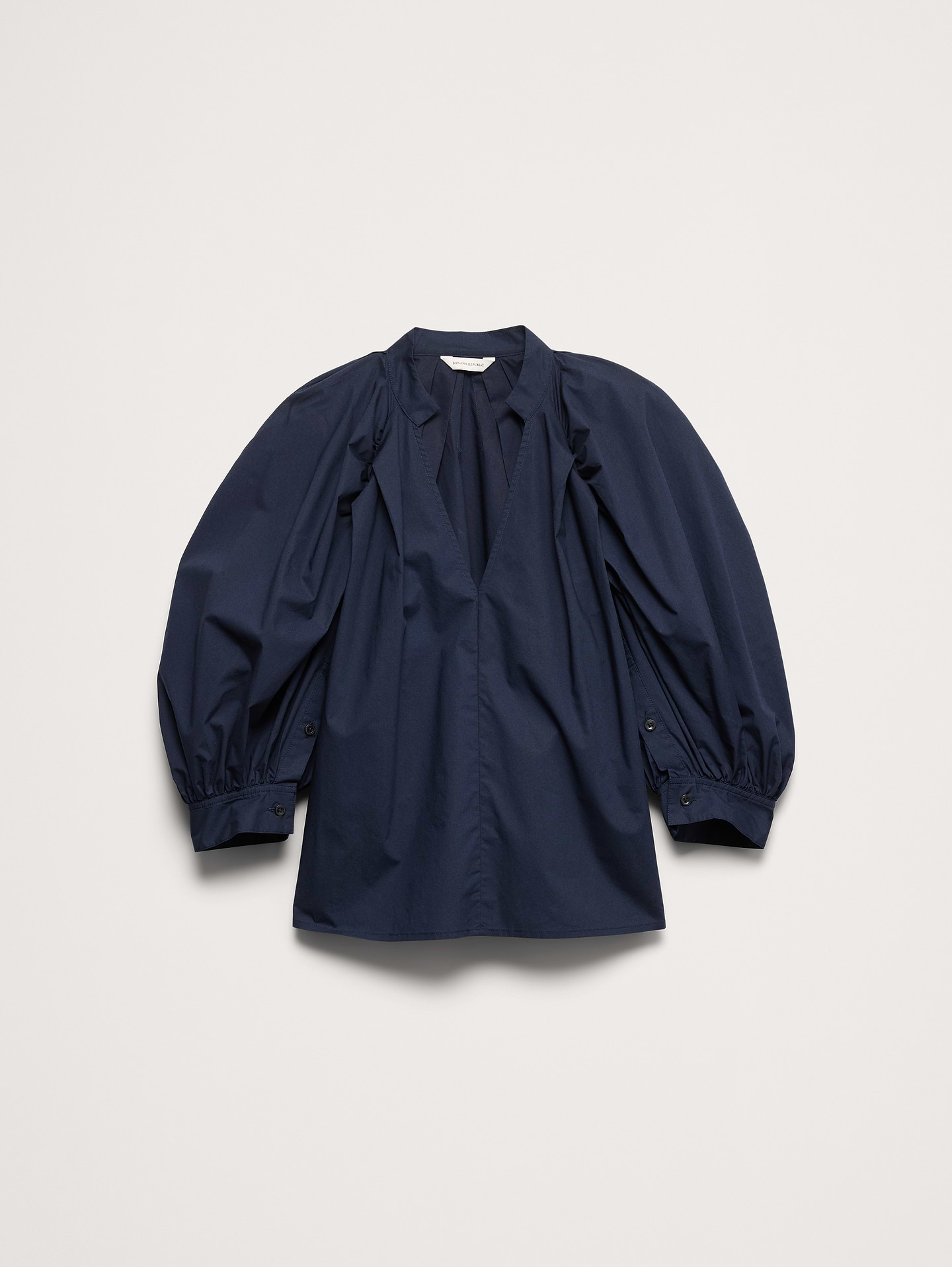 Cotton Poplin Split-Neck Top