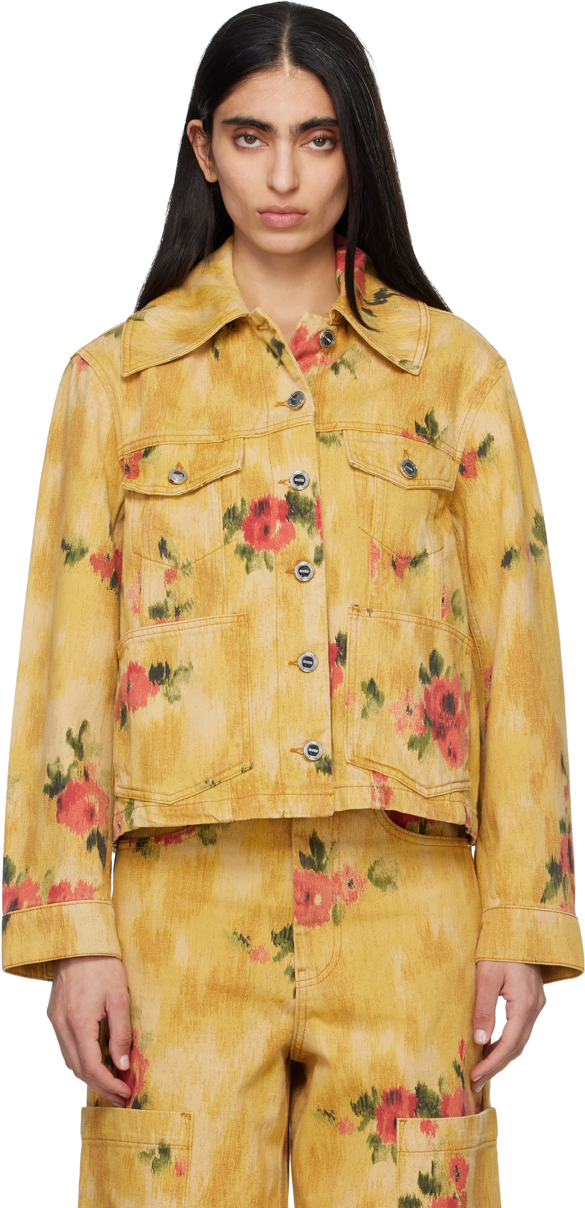 GANNI Yellow Printed Denim Jacket