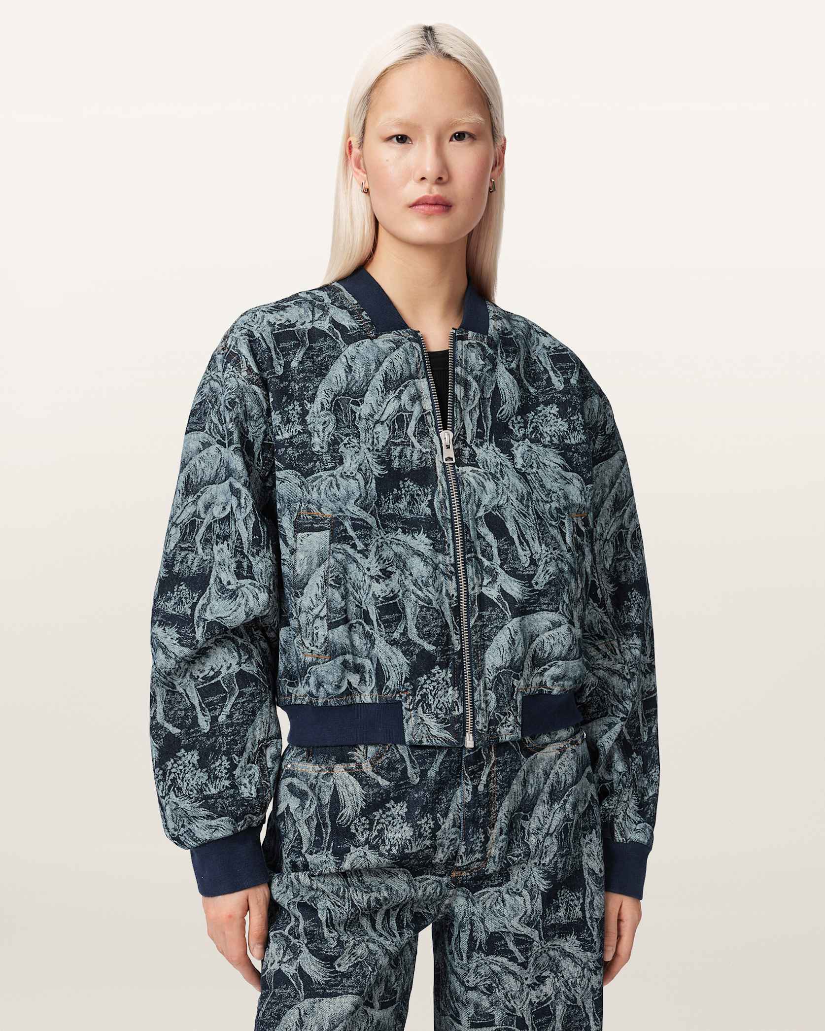 Kaytra Printed Denim Bomber