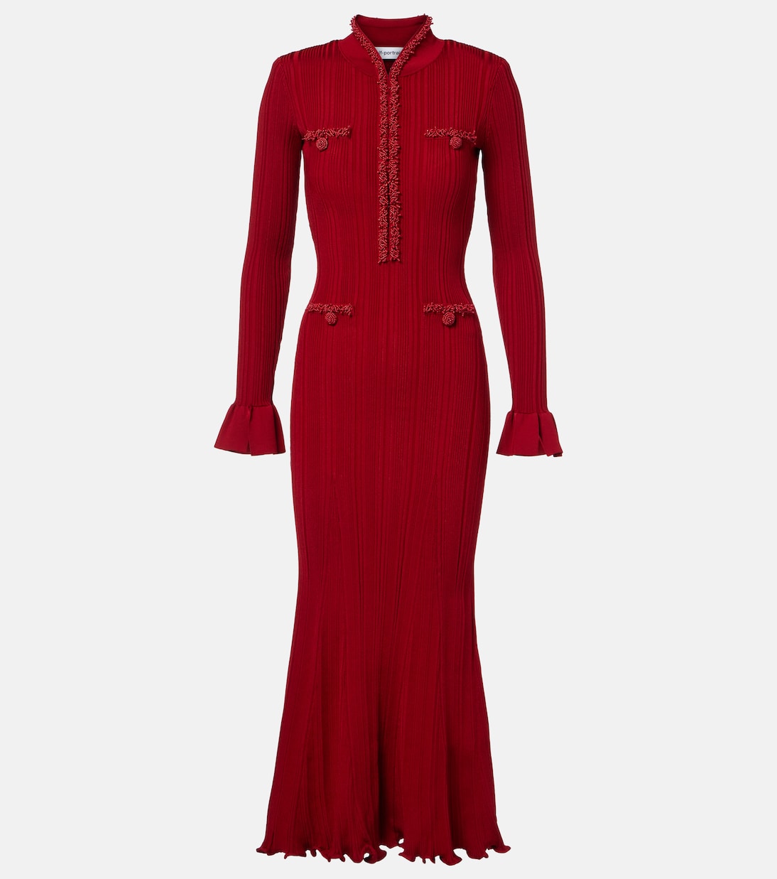 Beaded ribbed-knit midi dress