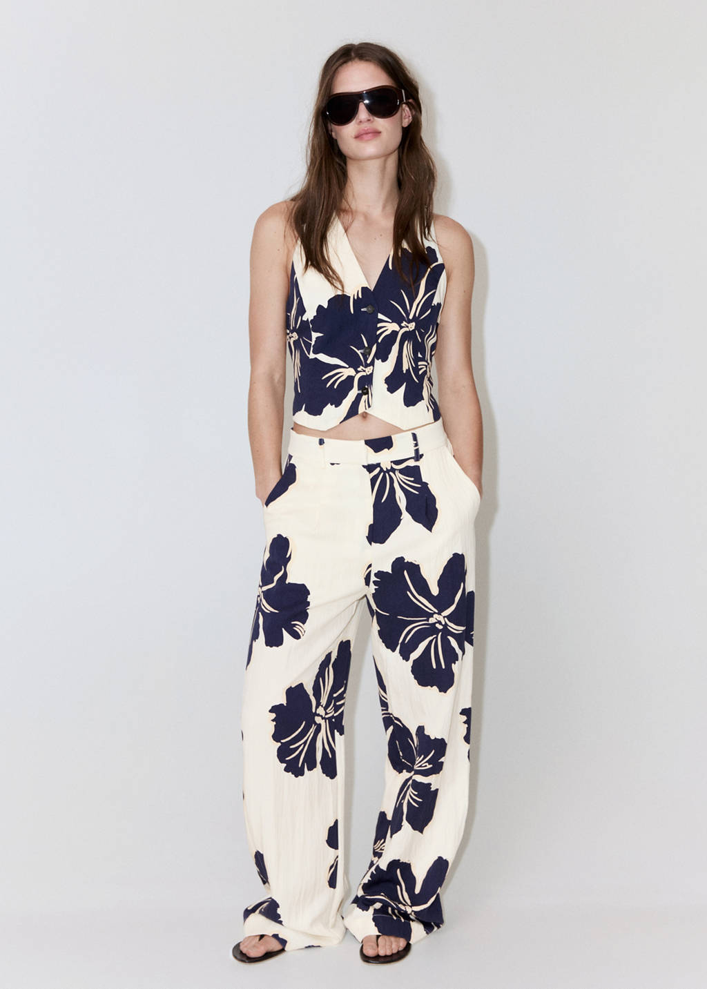 Floral print lyocell gilet
