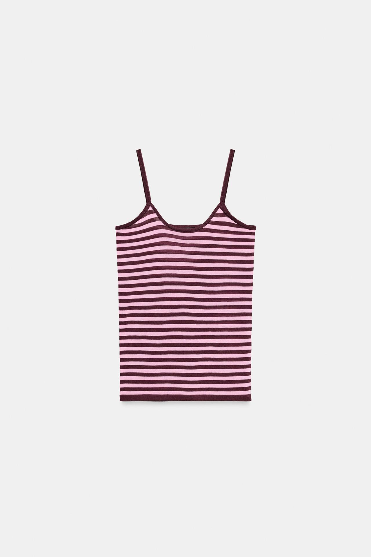STRIPED KNIT STRAP TOP