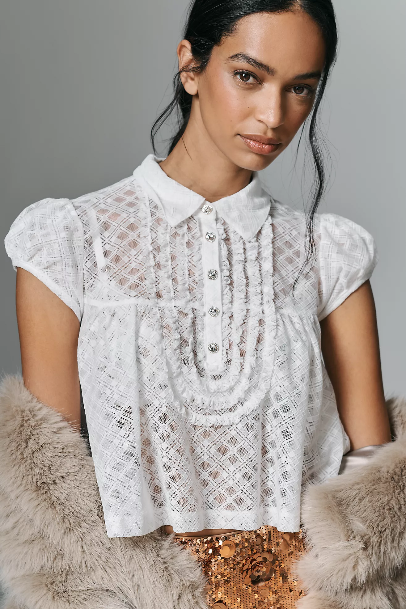 Maeve Puff-Sleeve Cropped Swing Top