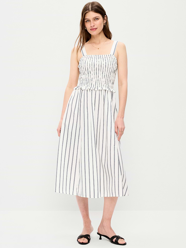 Fit & Flare Smocked-Bodice Midi Dress