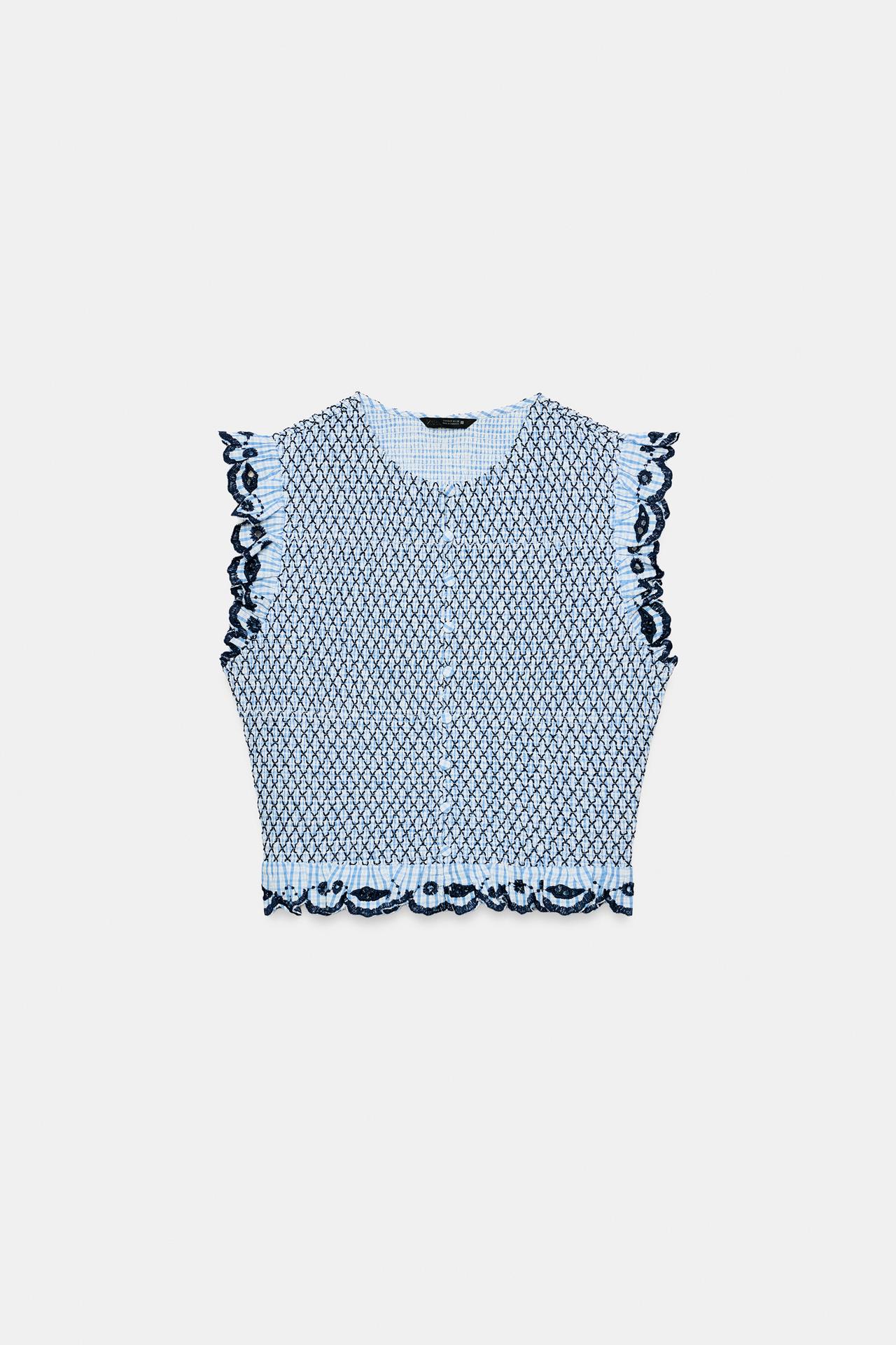 PLAID SMOCKED TOP