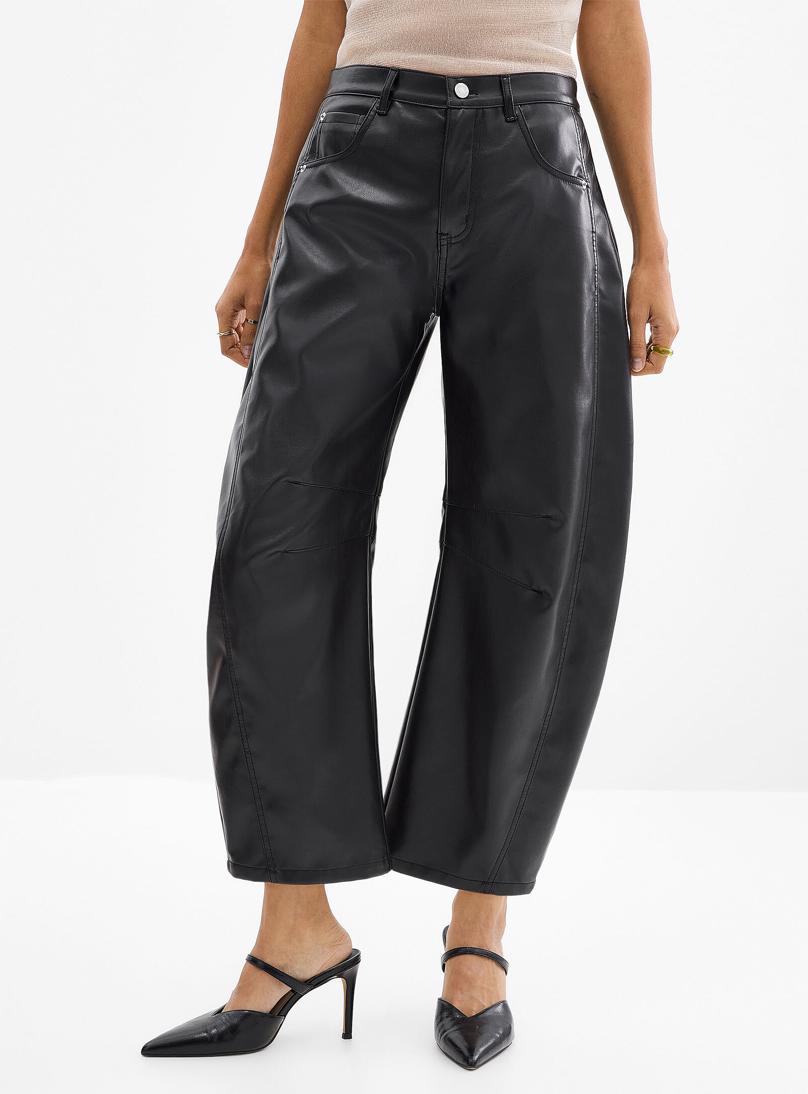 Faux-leather barrel pant