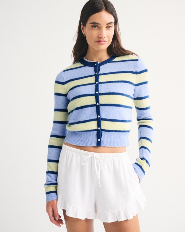 Merino Wool-Blend Shrunken Crew Cardigan