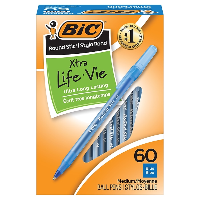 BIC Round Stic Xtra Life Ballpoint Pens 60/Pack