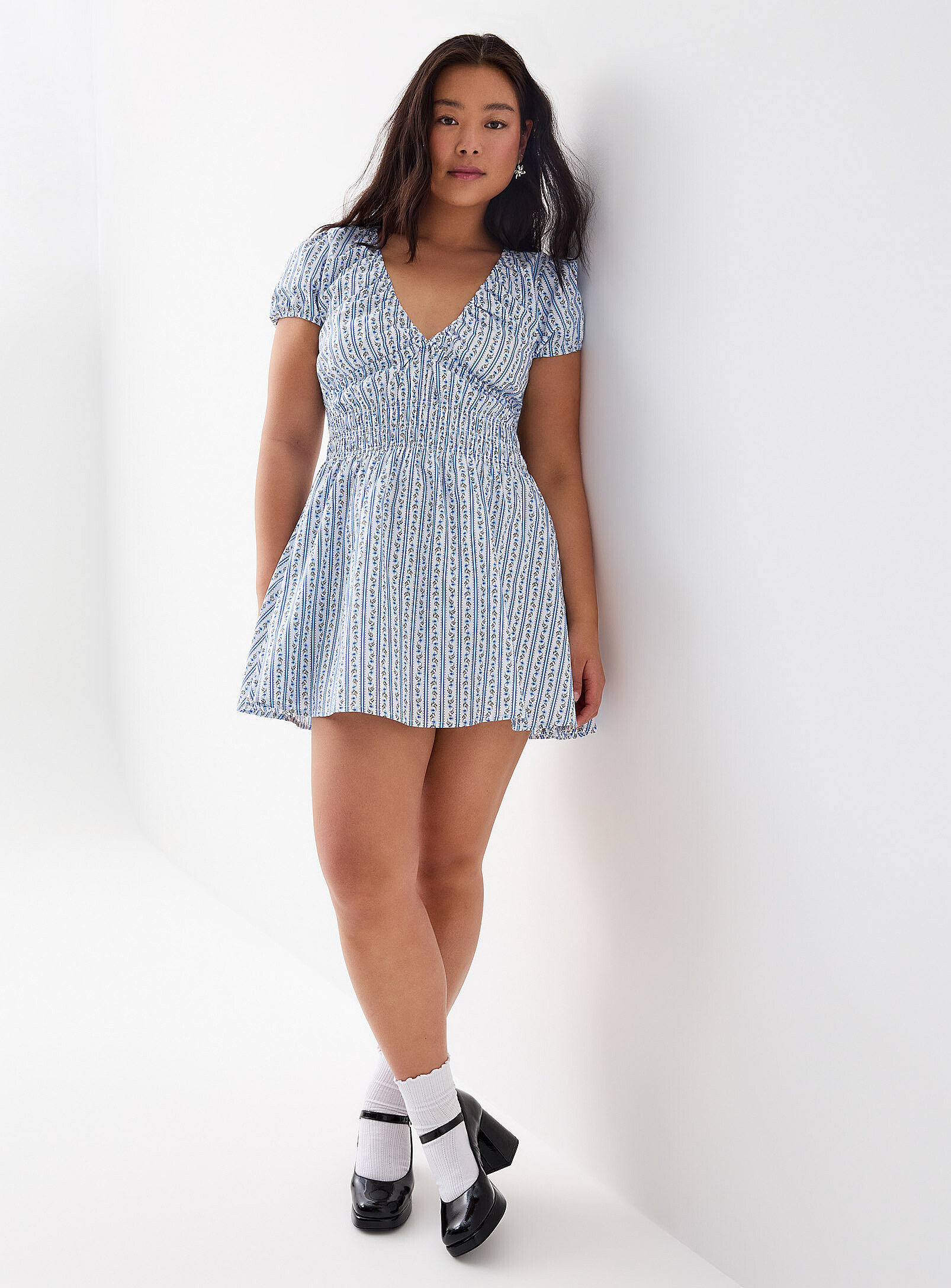 Smocked poplin minidress