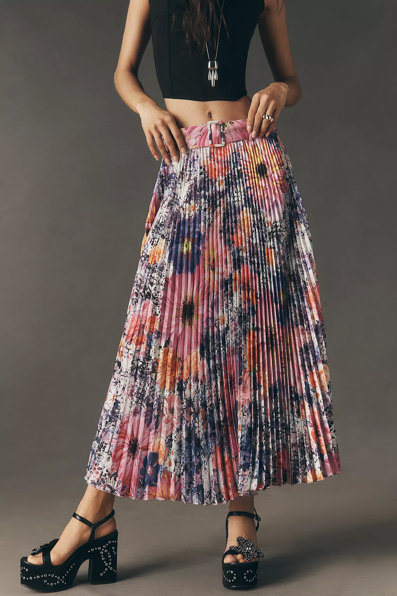 Ranna Gill Pleated A-Line Midi Skirt