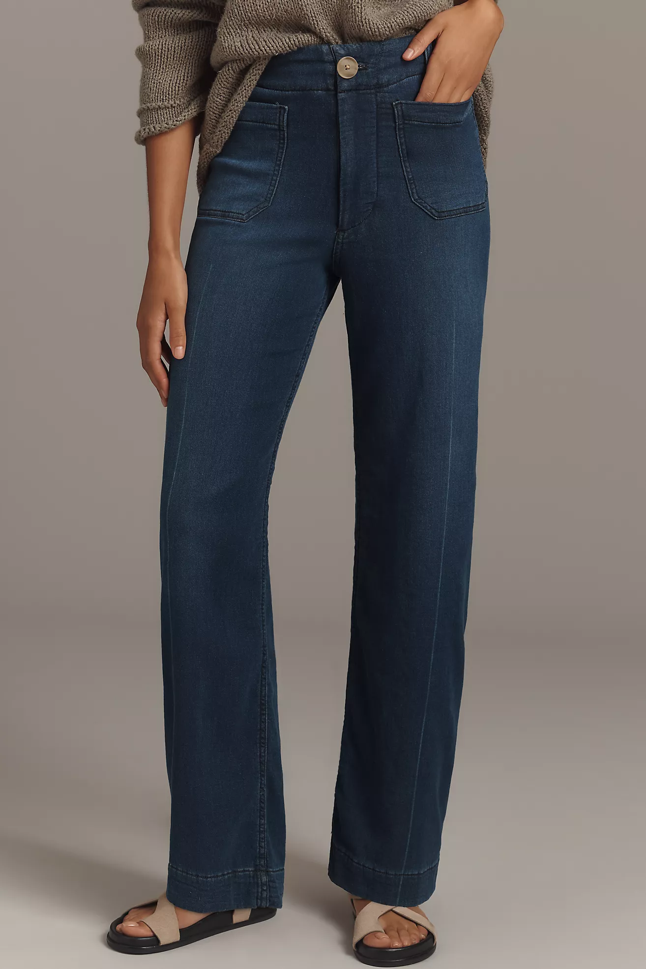 The Colette Knit Full-Length Wide-Leg Jeans by Maeve