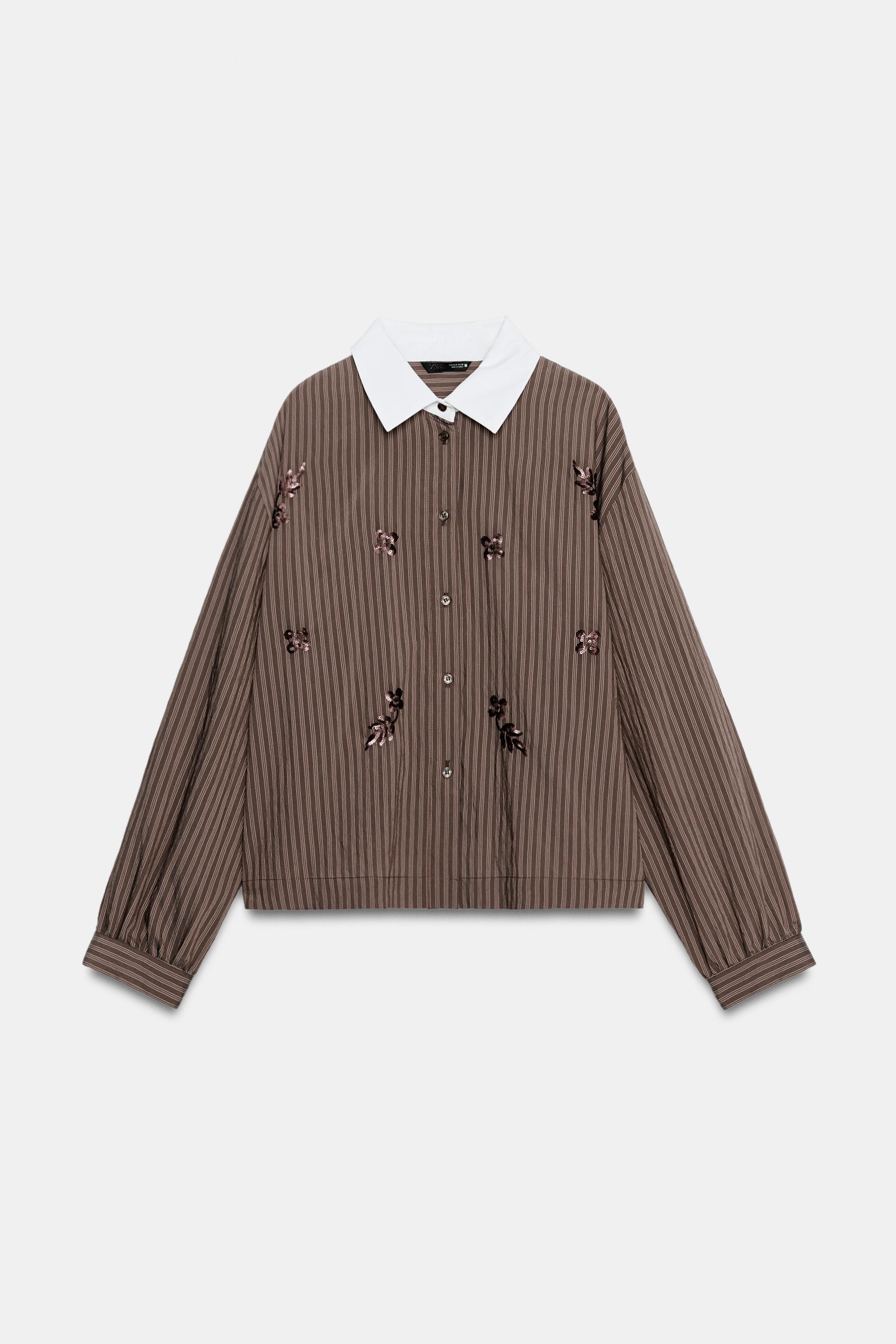 SEQUIN-EMBELLISHED STRIPED SHIRT