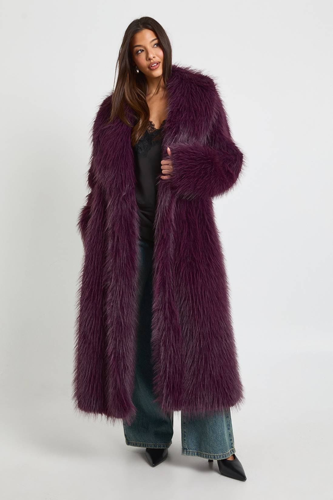 Premium Collard Faux Fur Maxi Coat