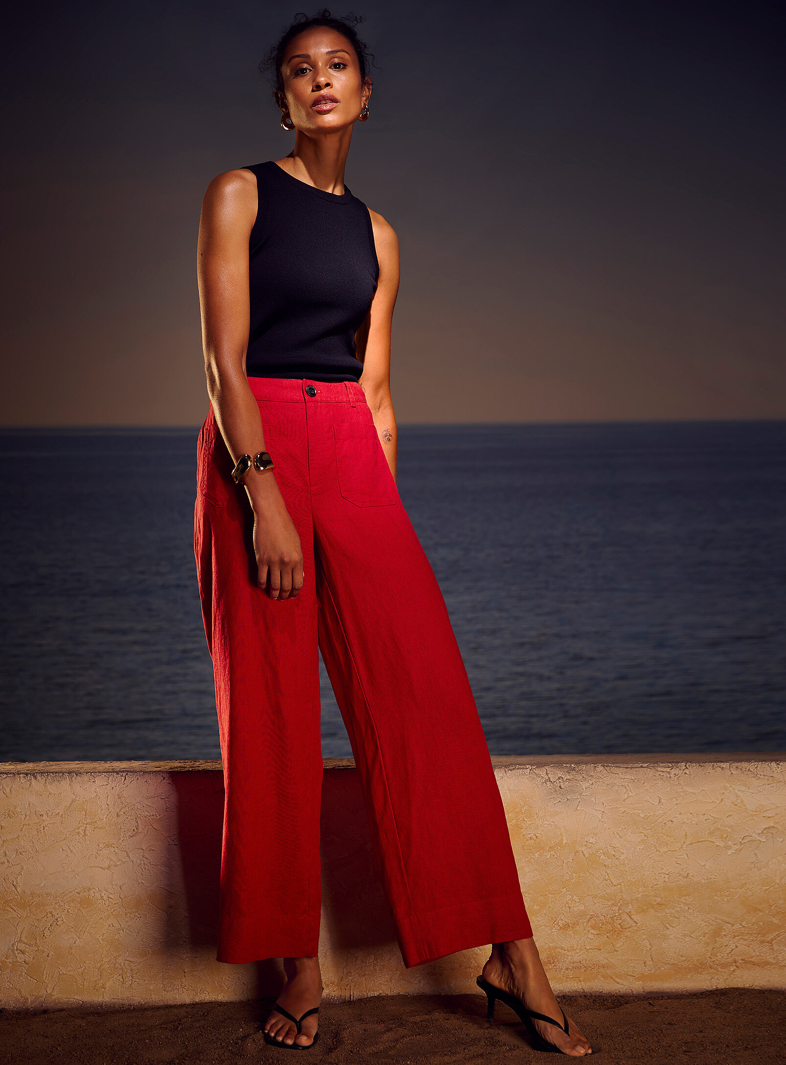 Patch pockets pure linen pant