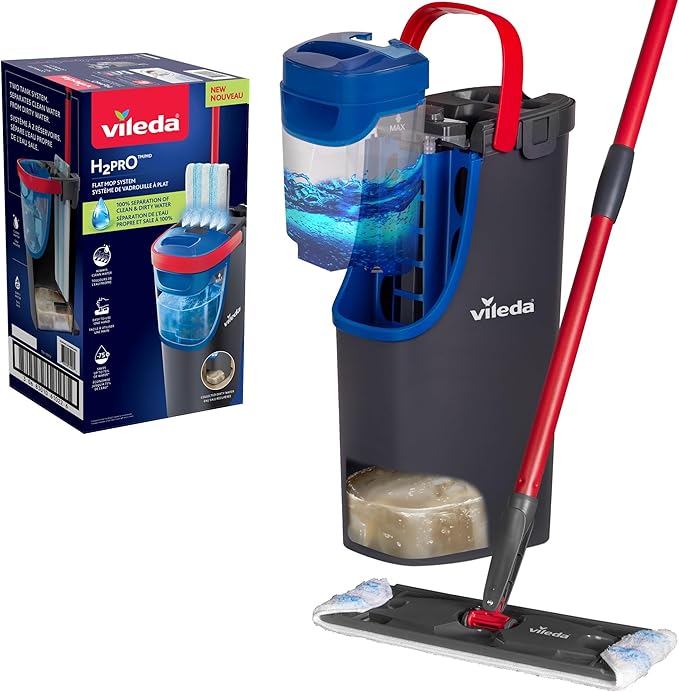 Vileda H2prO Flat Mop and Bucket Set | 100% Clean & Dirty Water Separation
