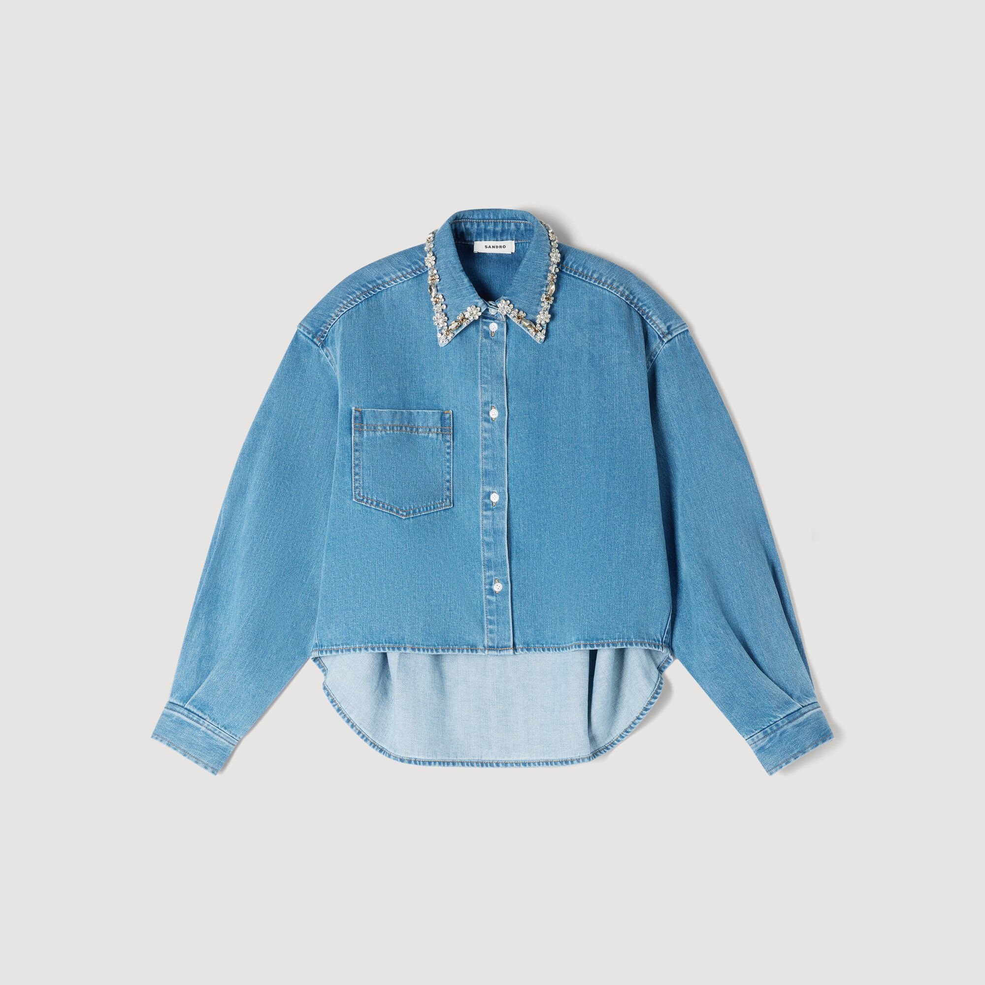 Denim shirt with rhinestones
