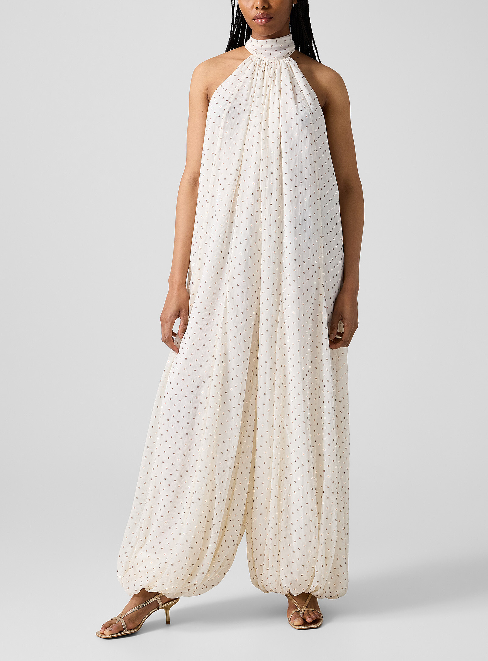 Flowery chiffon balloon hem jumpsuit
