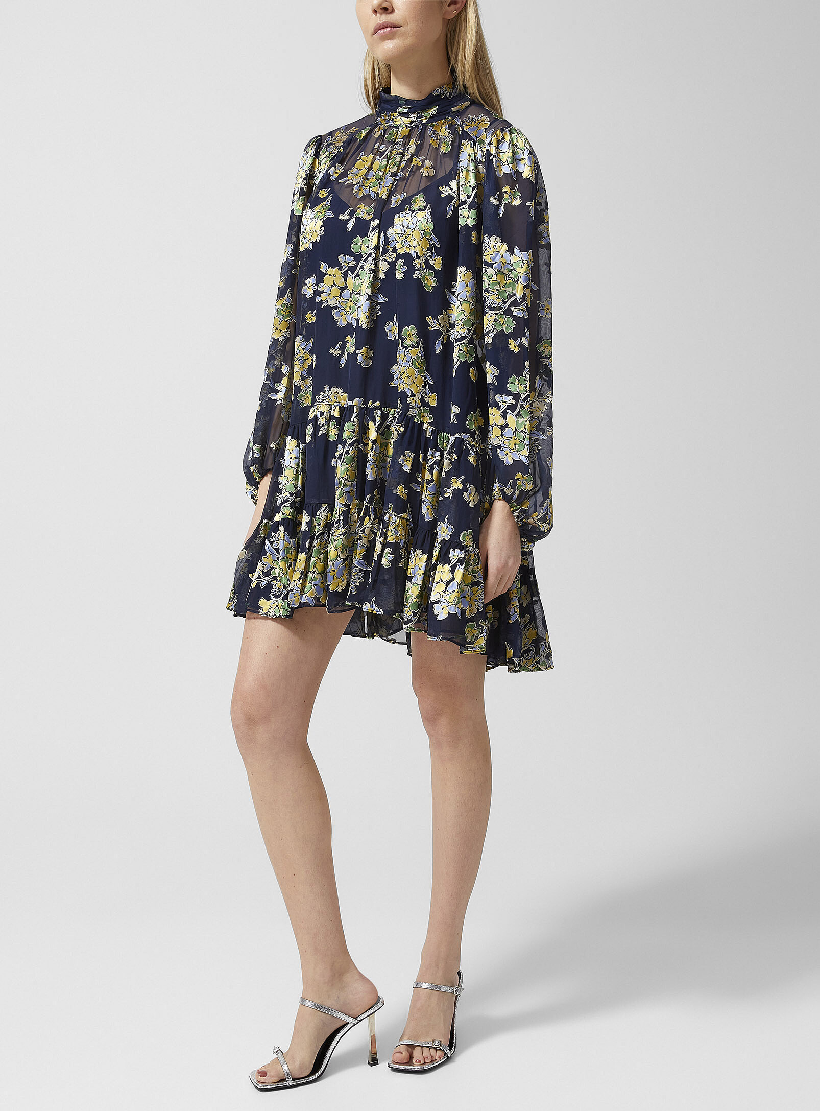 Anaya tie-collar chiffon minidress