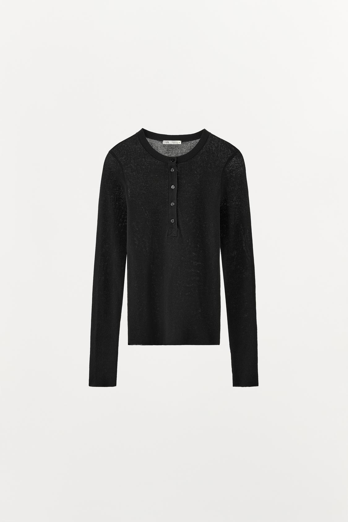 BUTTONED COTTON BLEND KNIT T-SHIRT