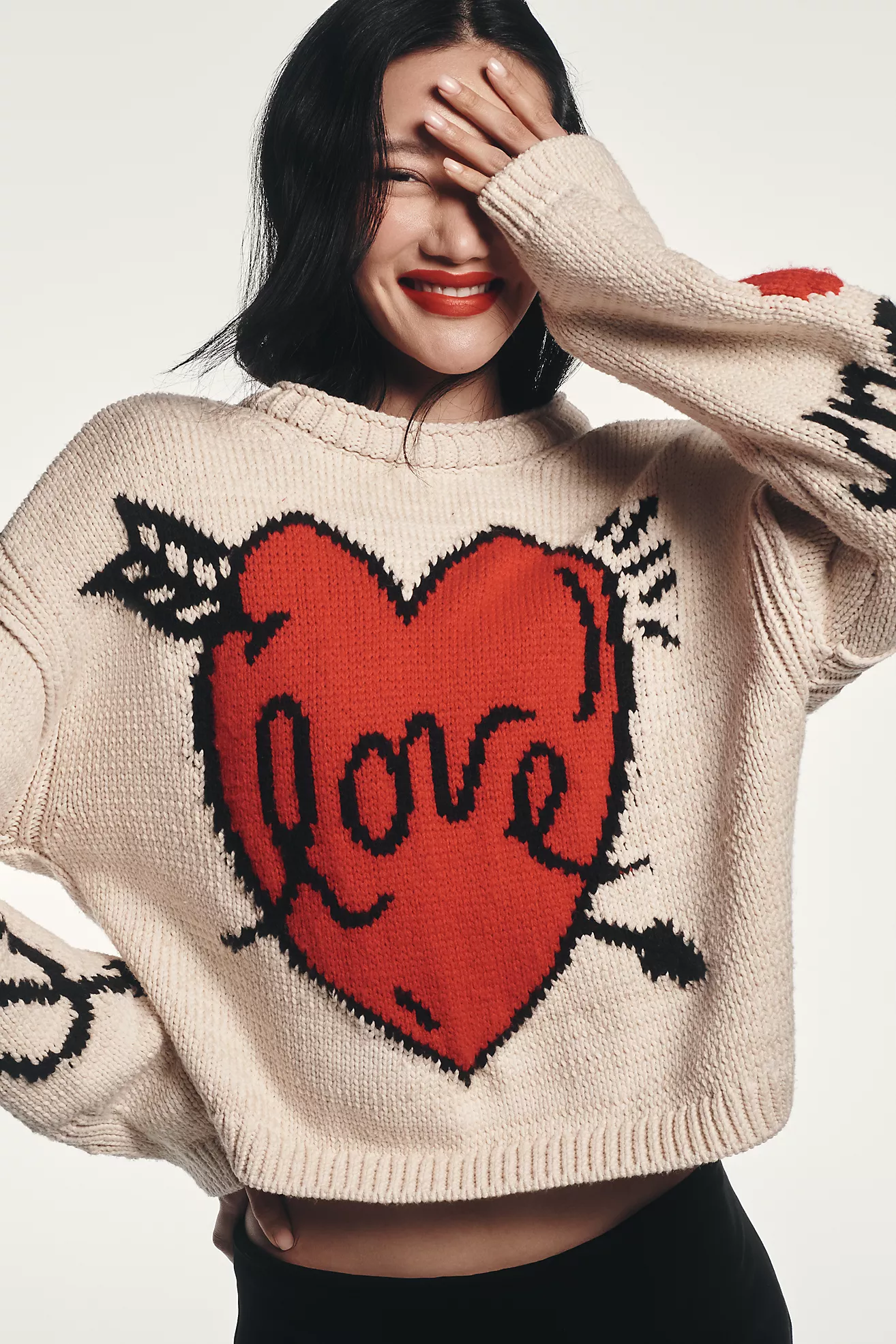 Maeve Lovestruck Long-Sleeve Crew-Neck Sweater