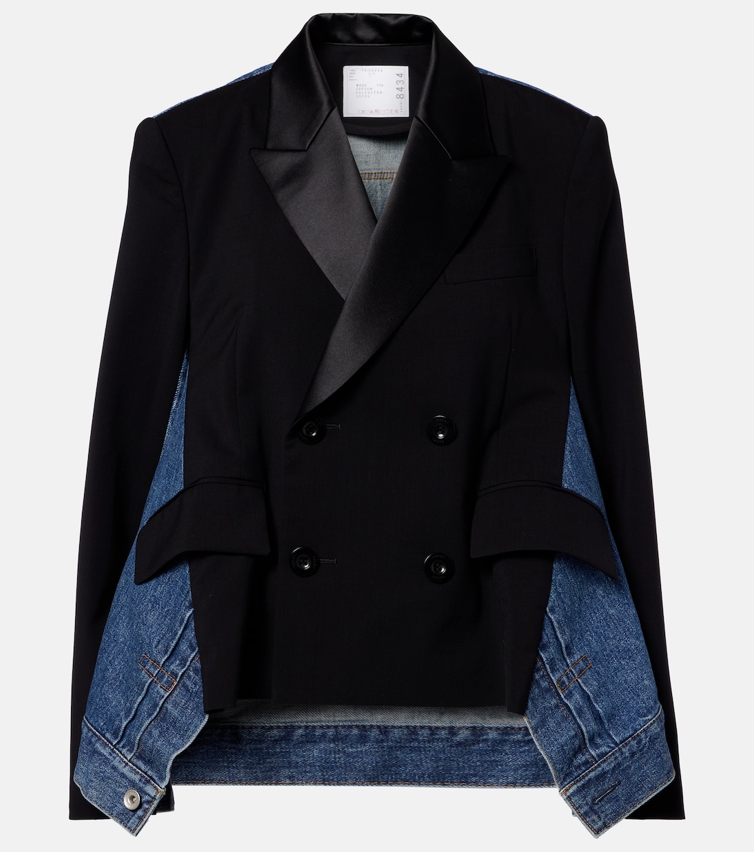 Sacai Double-breasted denim and wool jacket