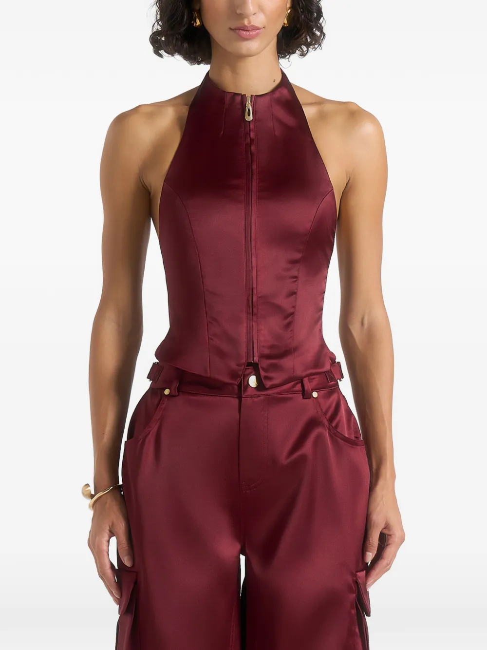 Claudette halterneck backless satin top
