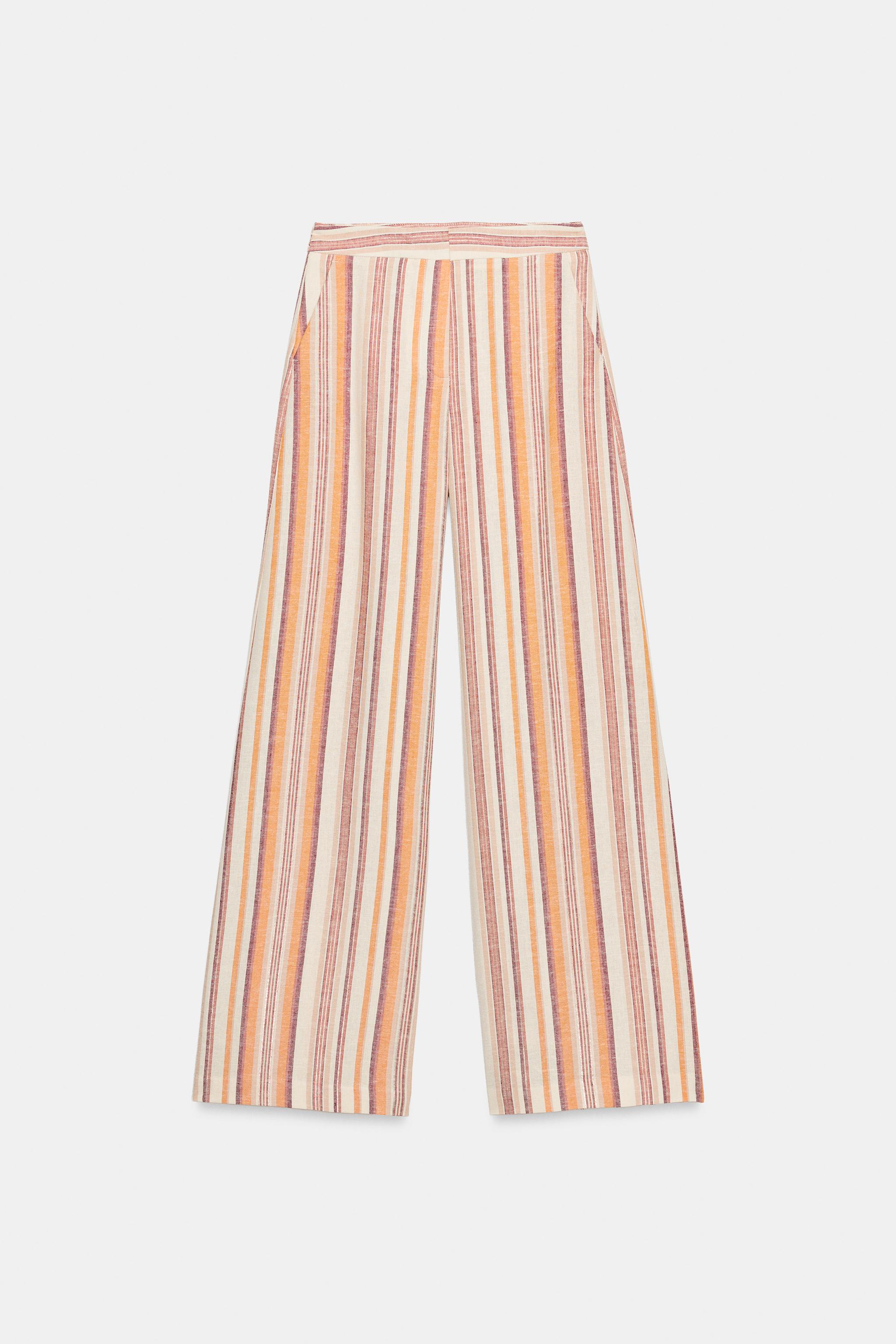 STRIPED LINEN WIDE LEG PANTS