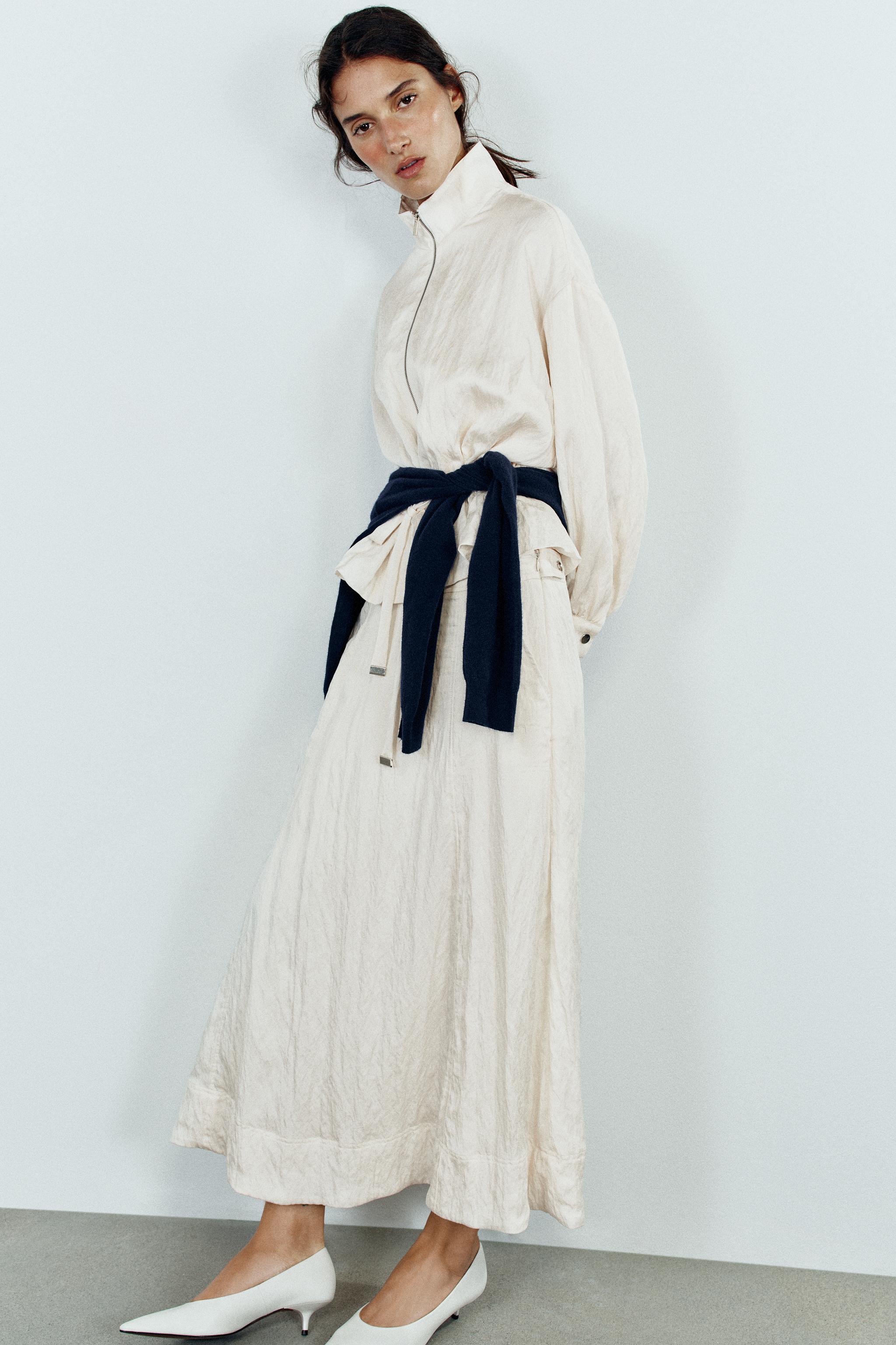 CRINKLE-EFFECT MIDI SKIRT